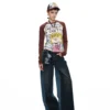 1jinn snoopy contrast panel embroidered straight jeans 14