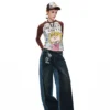 1jinn snoopy contrast panel embroidered straight jeans 17