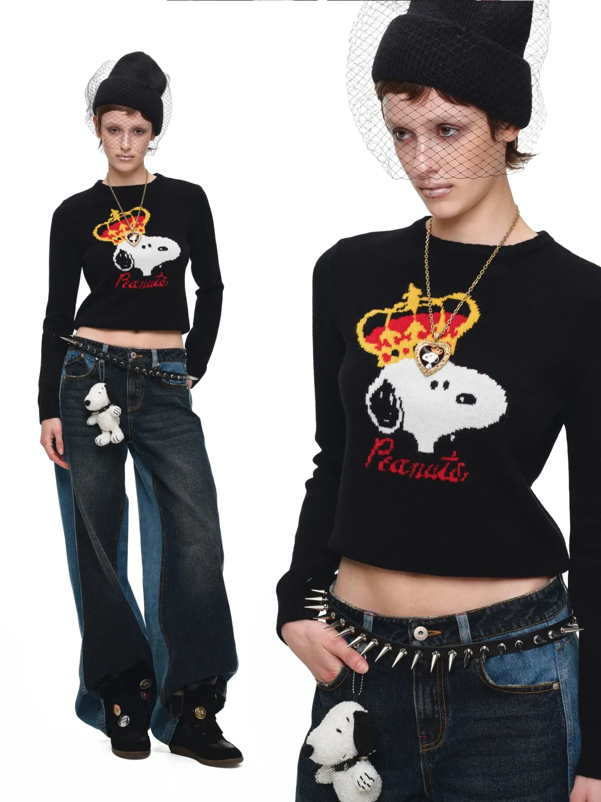 1jinn snoopy crown peanuts wool jacquard sweater 19