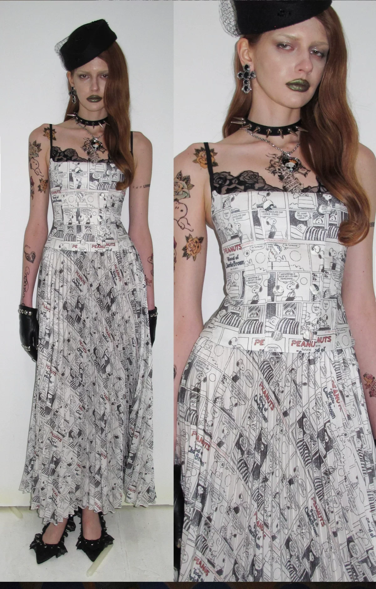 1jinn snoopy vintage newsprint boned lace bustier 7
