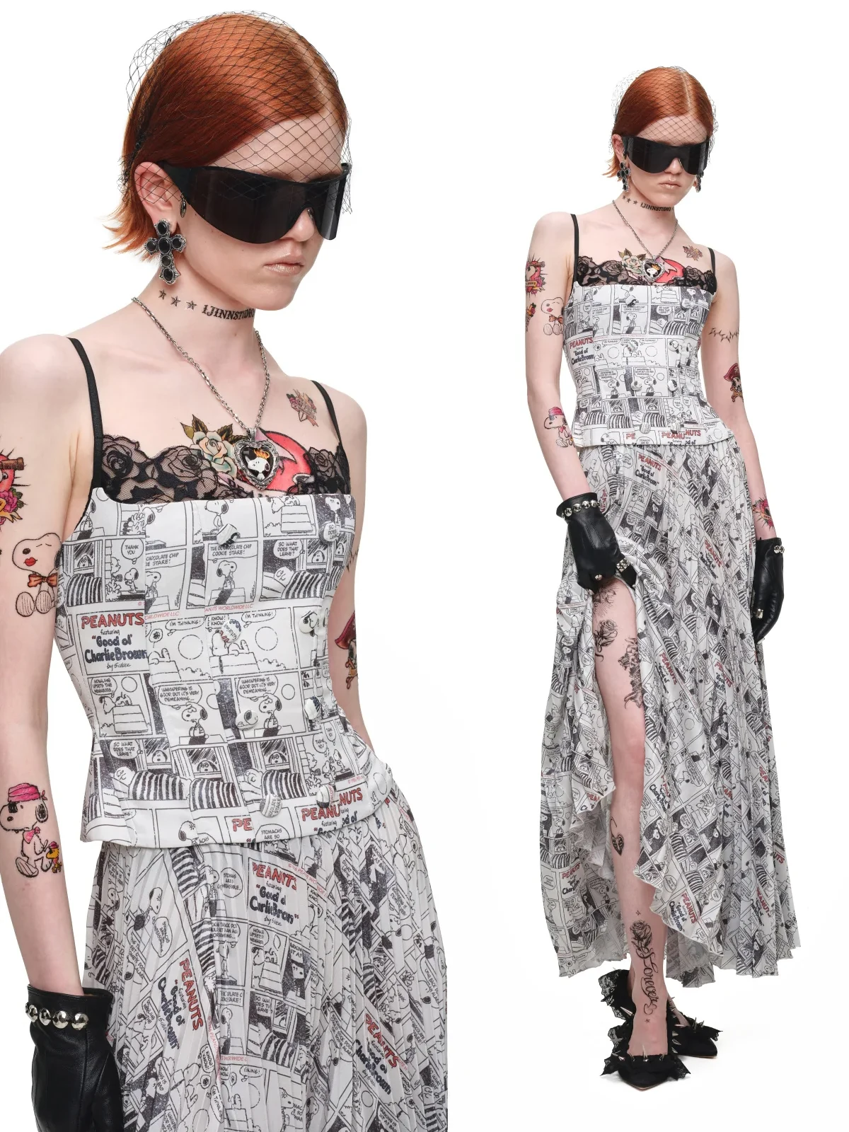 1jinn snoopy vintage newsprint boned lace bustier 11