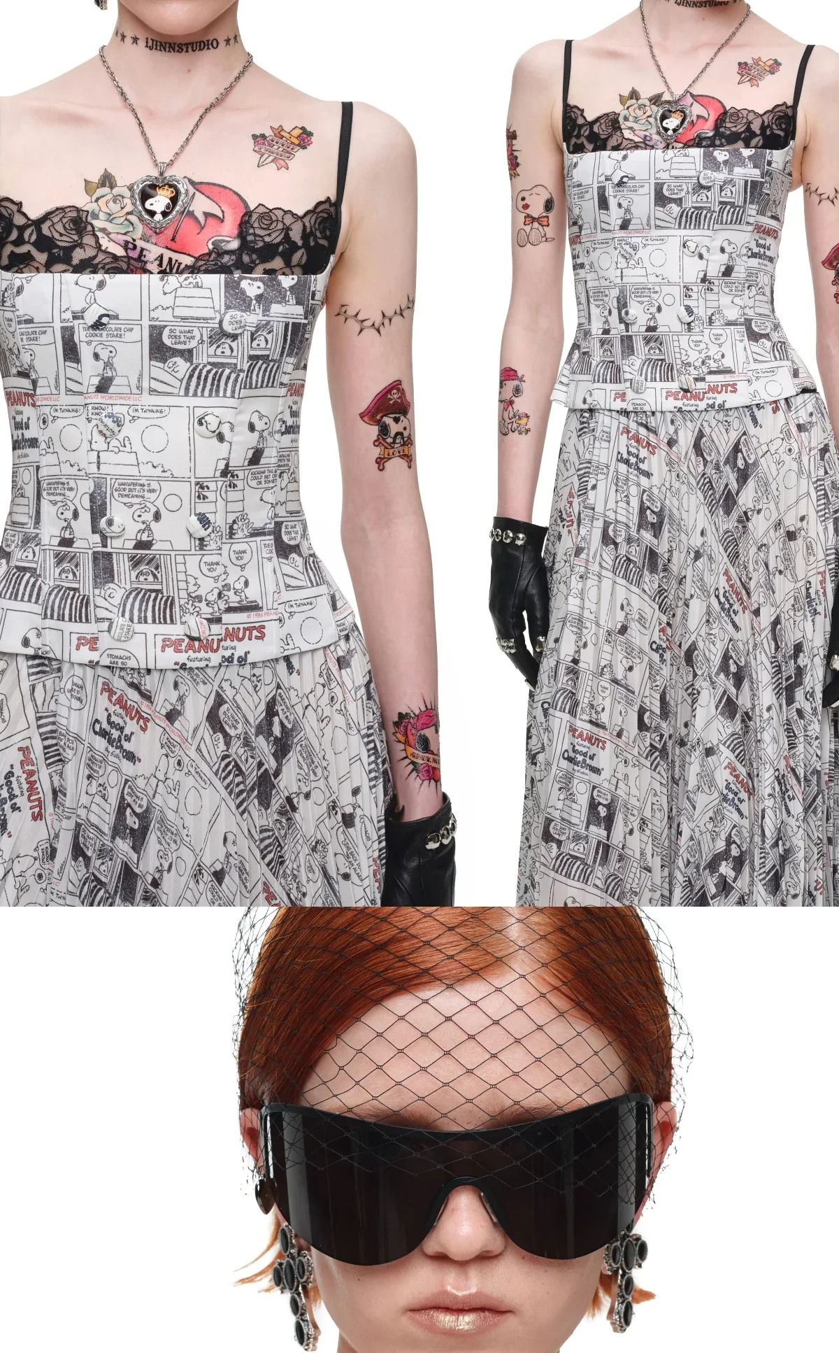 1jinn snoopy vintage newsprint boned lace bustier 15
