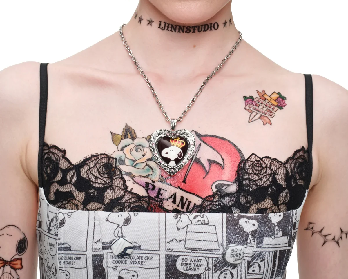 1jinn snoopy vintage newsprint boned lace bustier 16