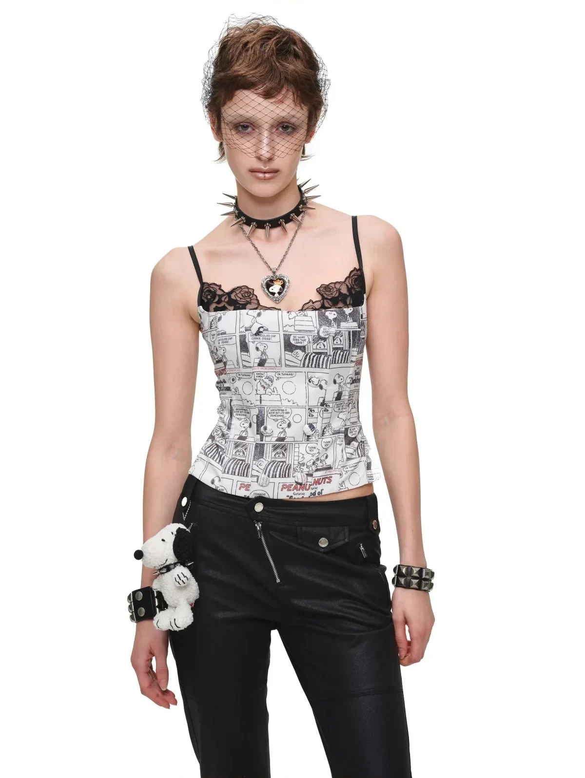 1jinn snoopy vintage newsprint boned lace bustier 20