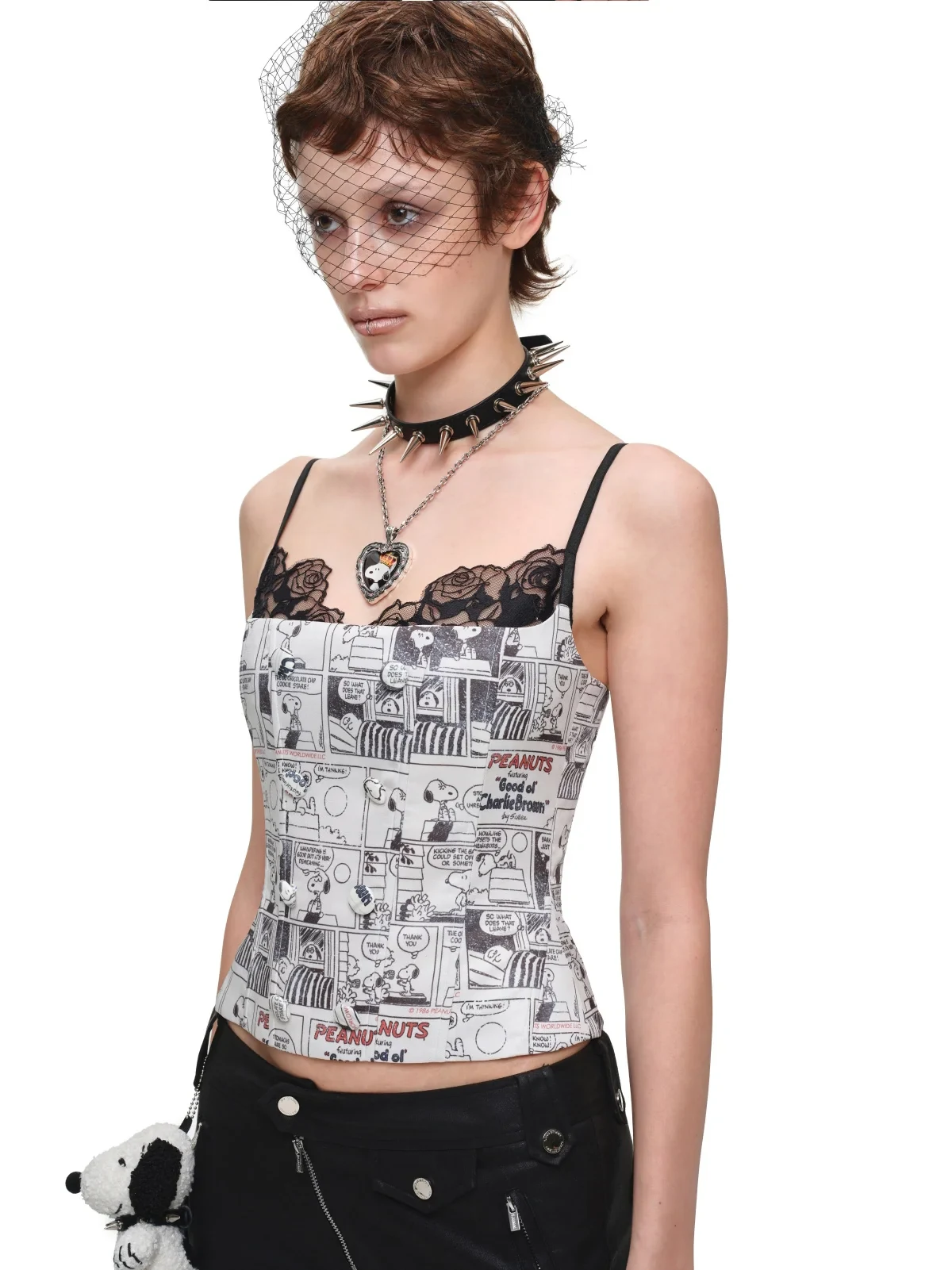 1jinn snoopy vintage newsprint boned lace bustier 24