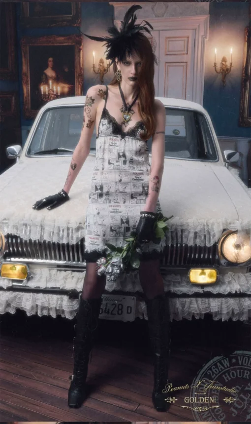 1jinn snoopy vintage newsprint lace slip dress 5