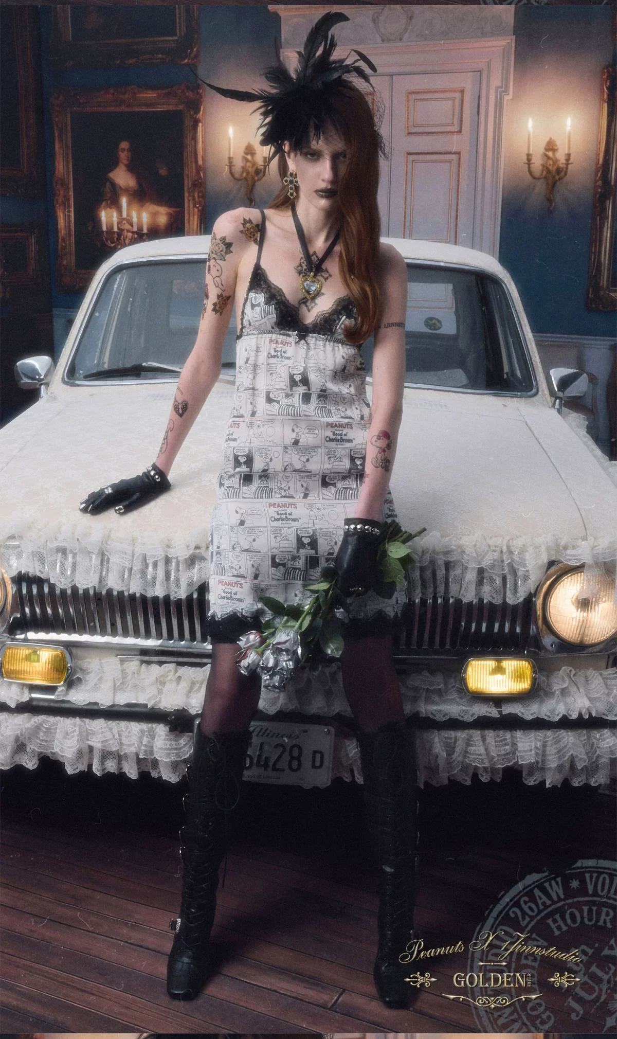 1jinn snoopy vintage newsprint lace slip dress 5