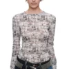 1jinn snoopy vintage newsprint sheer stretch top 4
