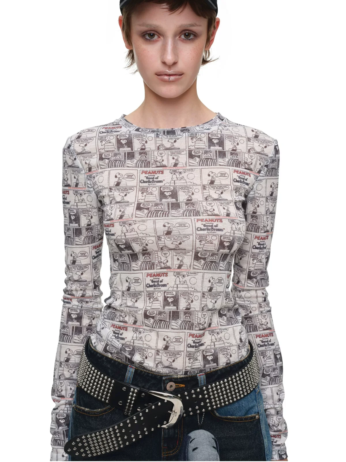 1jinn snoopy vintage newsprint sheer stretch top 4
