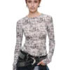 1jinn snoopy vintage newsprint sheer stretch top 11
