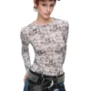 1jinn snoopy vintage newsprint sheer stretch top 12