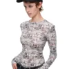 1jinn snoopy vintage newsprint sheer stretch top 13