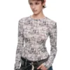 1jinn snoopy vintage newsprint sheer stretch top 14