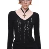 1JINN studded rhinestone V-neck knit top