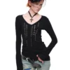 1JINN studded rhinestone V-neck knit top