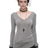 1JINN studded rhinestone V-neck knit top