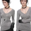 1JINN studded rhinestone V-neck knit top