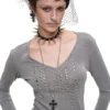 1JINN studded rhinestone V-neck knit top