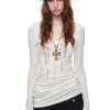 1JINN studded rhinestone V-neck knit top