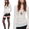 1JINN studded rhinestone V-neck knit top