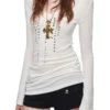 1JINN studded rhinestone V-neck knit top
