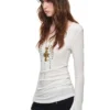 1JINN studded rhinestone V-neck knit top