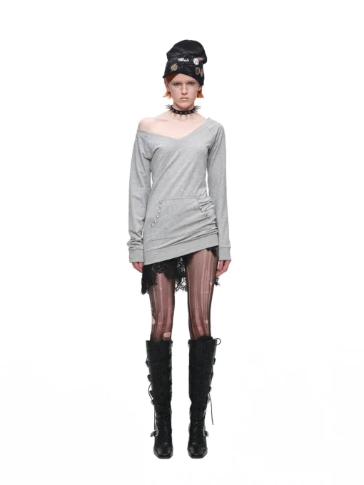 1jinn studded v neck off shoulder sweatshirt top 2