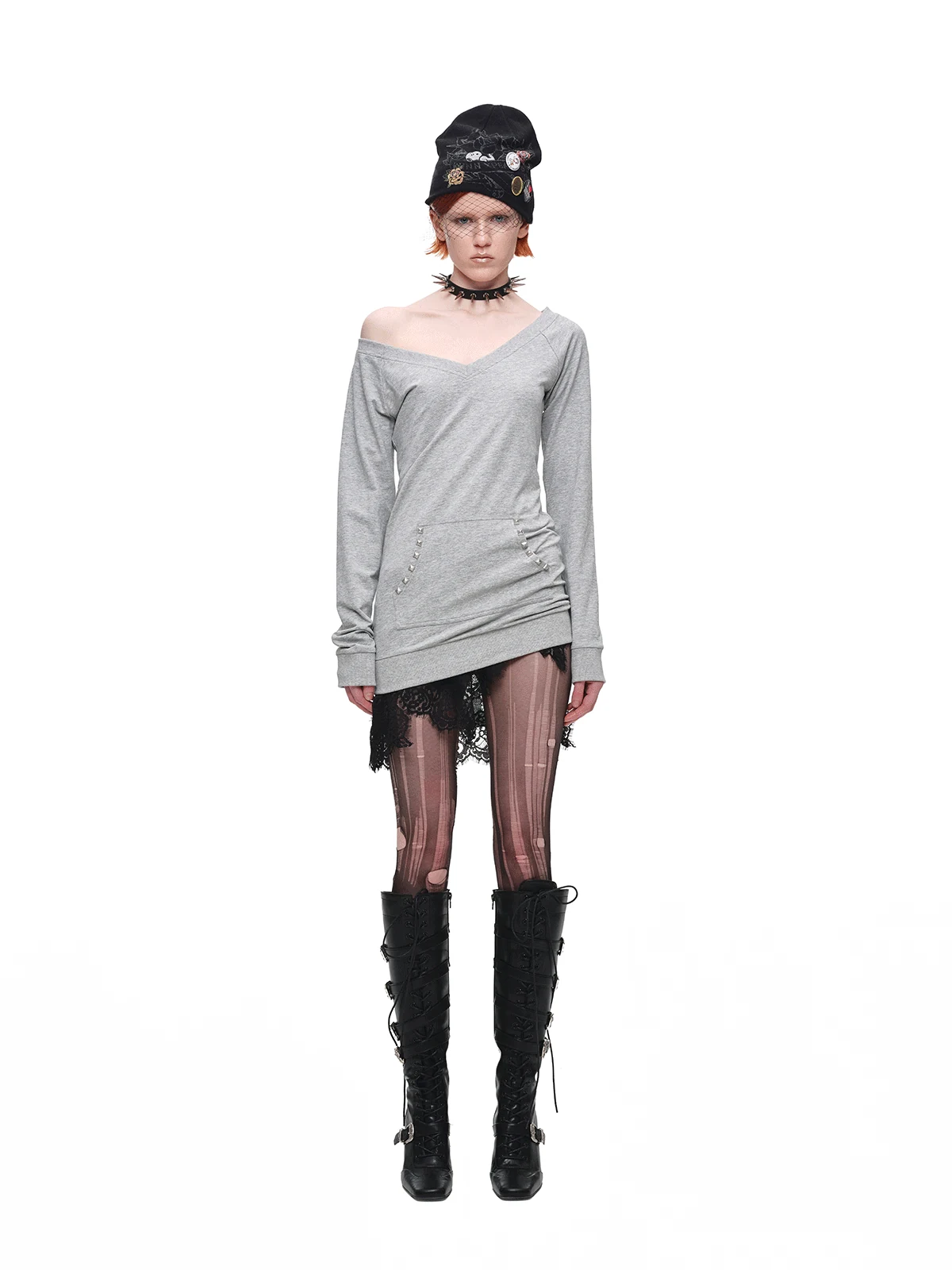 1jinn studded v neck off shoulder sweatshirt top 2
