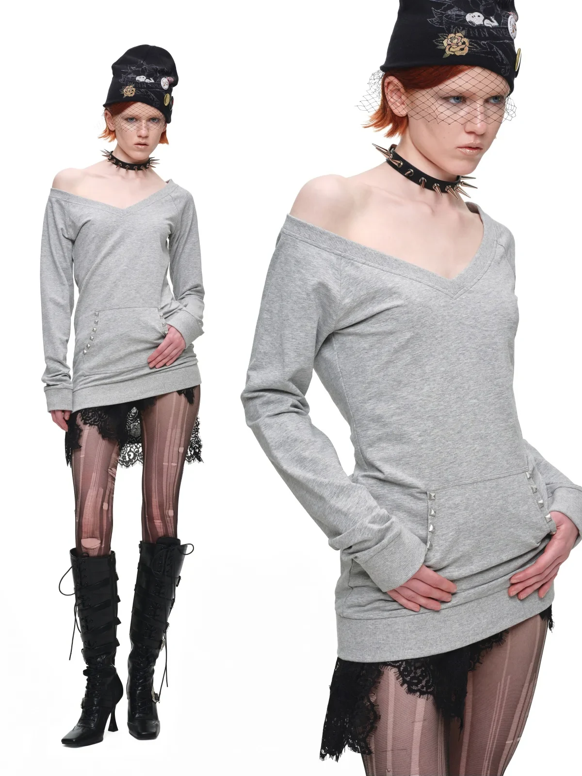 1jinn studded v neck off shoulder sweatshirt top 3