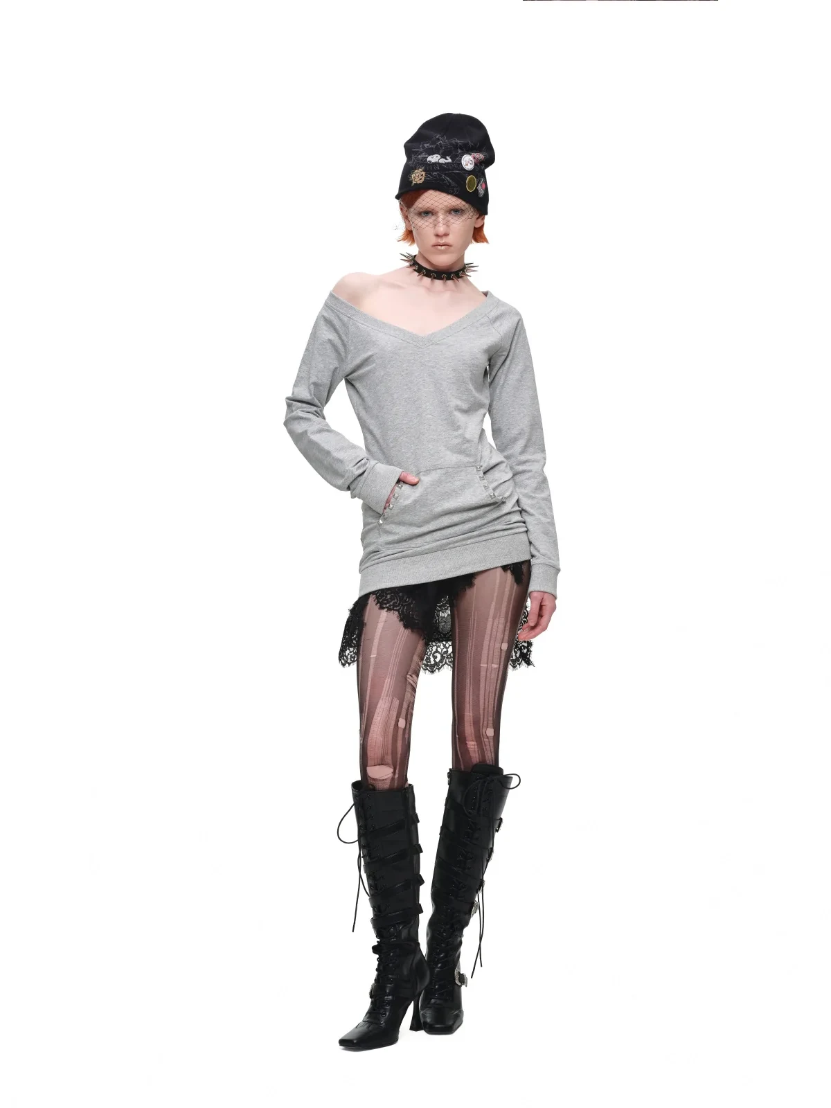 1jinn studded v neck off shoulder sweatshirt top 4