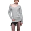 1jinn studded v neck off shoulder sweatshirt top 5