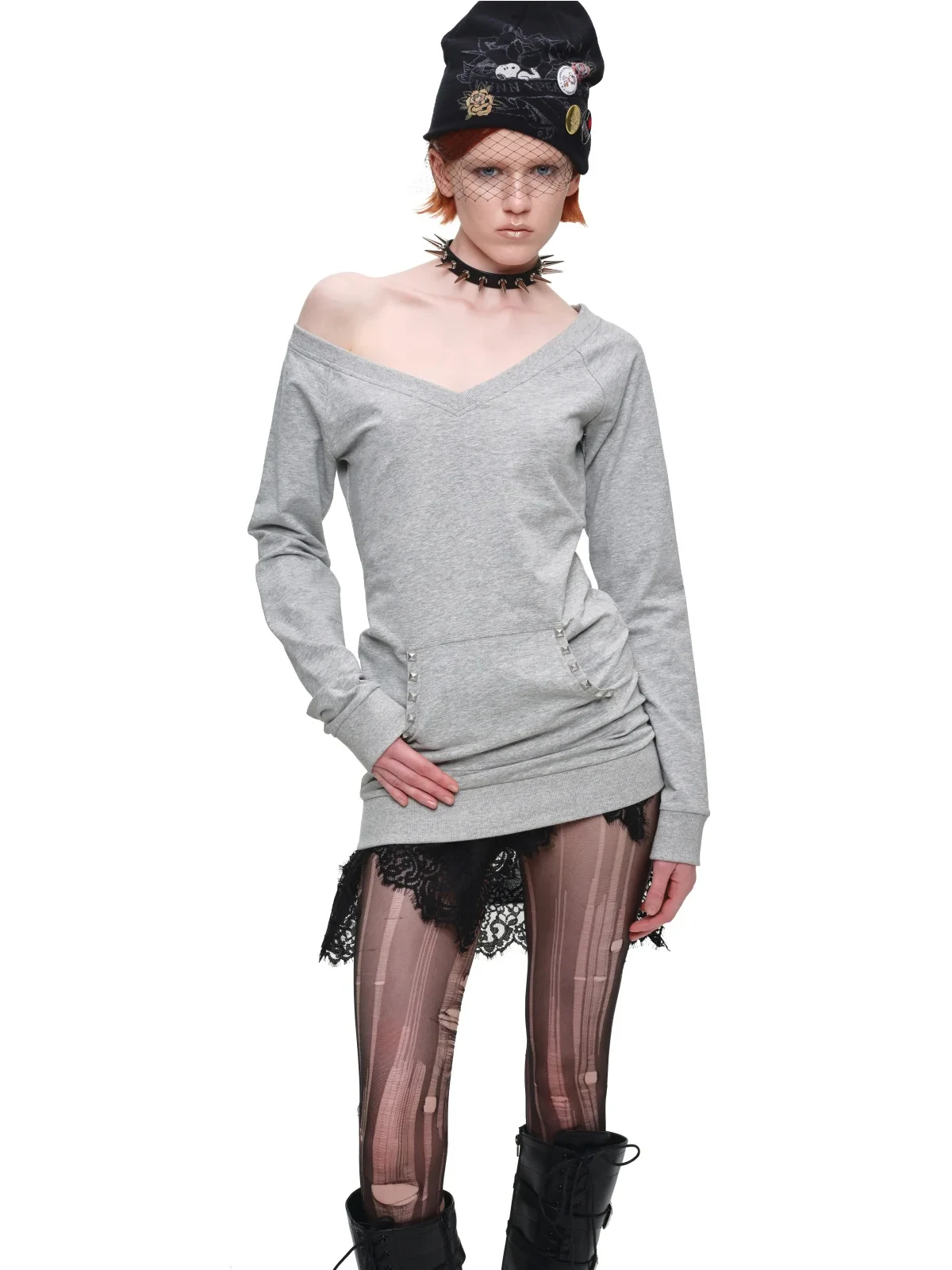 1jinn studded v neck off shoulder sweatshirt top 5