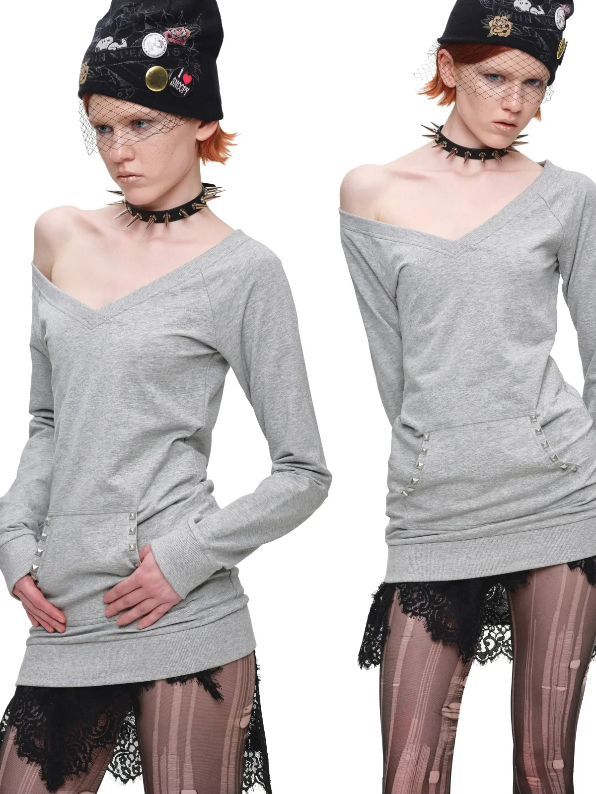 1jinn studded v neck off shoulder sweatshirt top 6