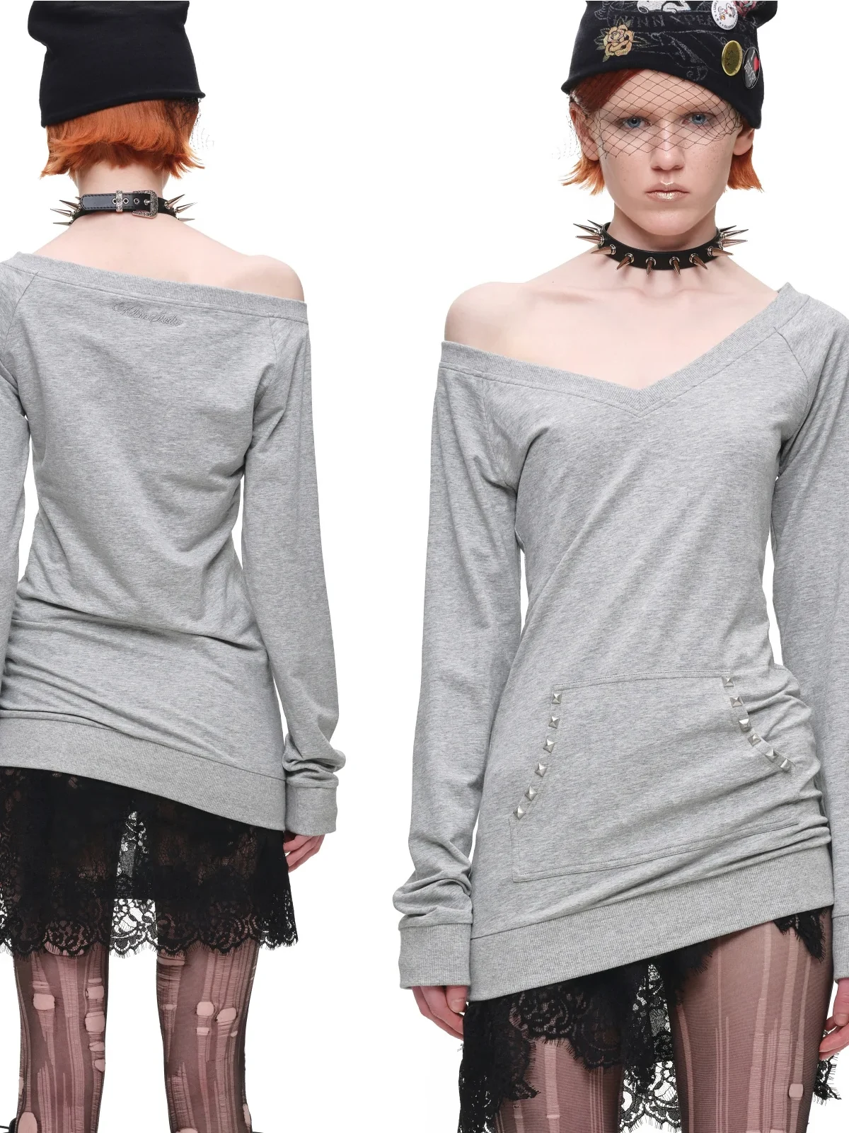 1jinn studded v neck off shoulder sweatshirt top 8