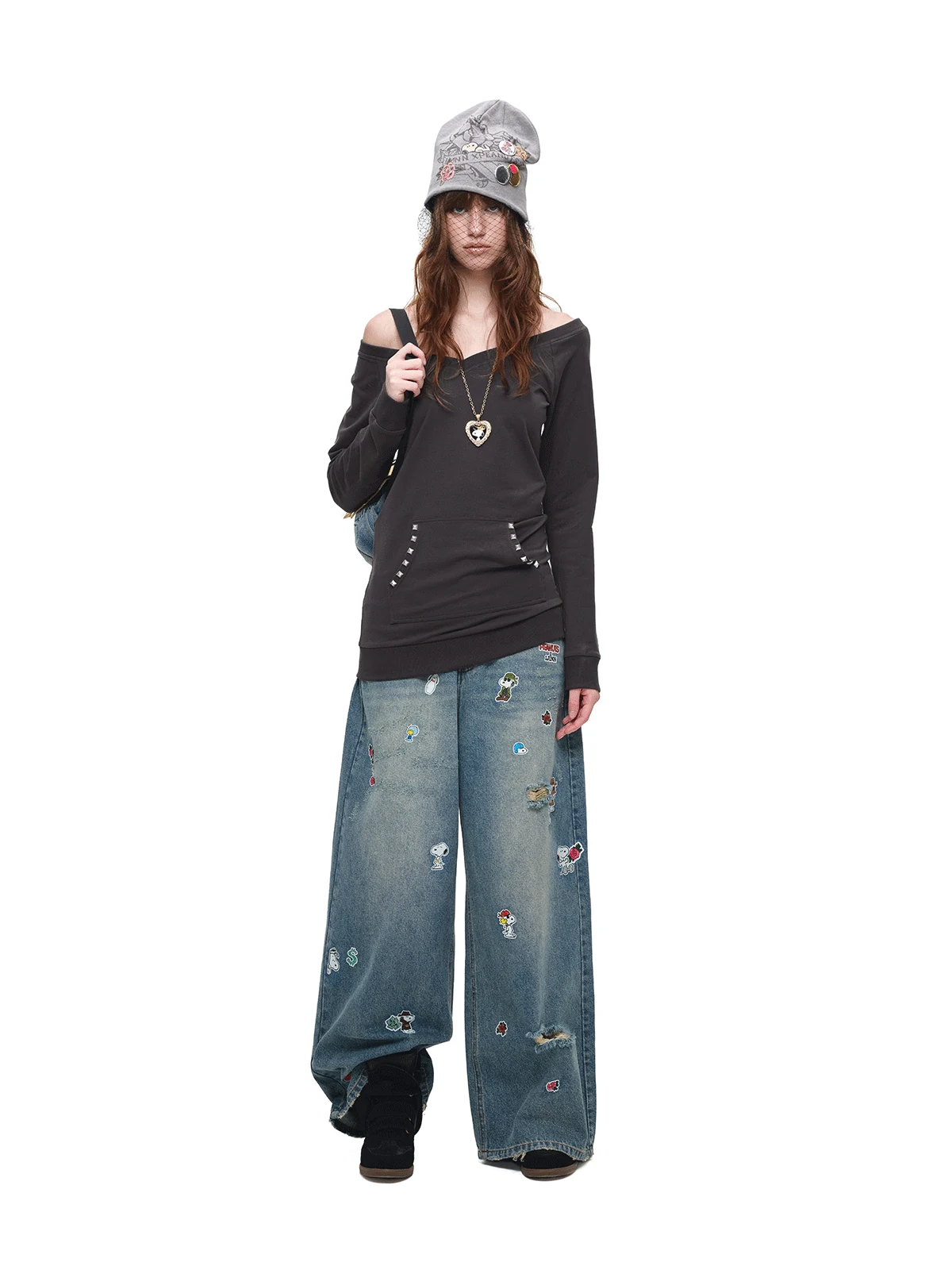 1jinn studded v neck off shoulder sweatshirt top 9