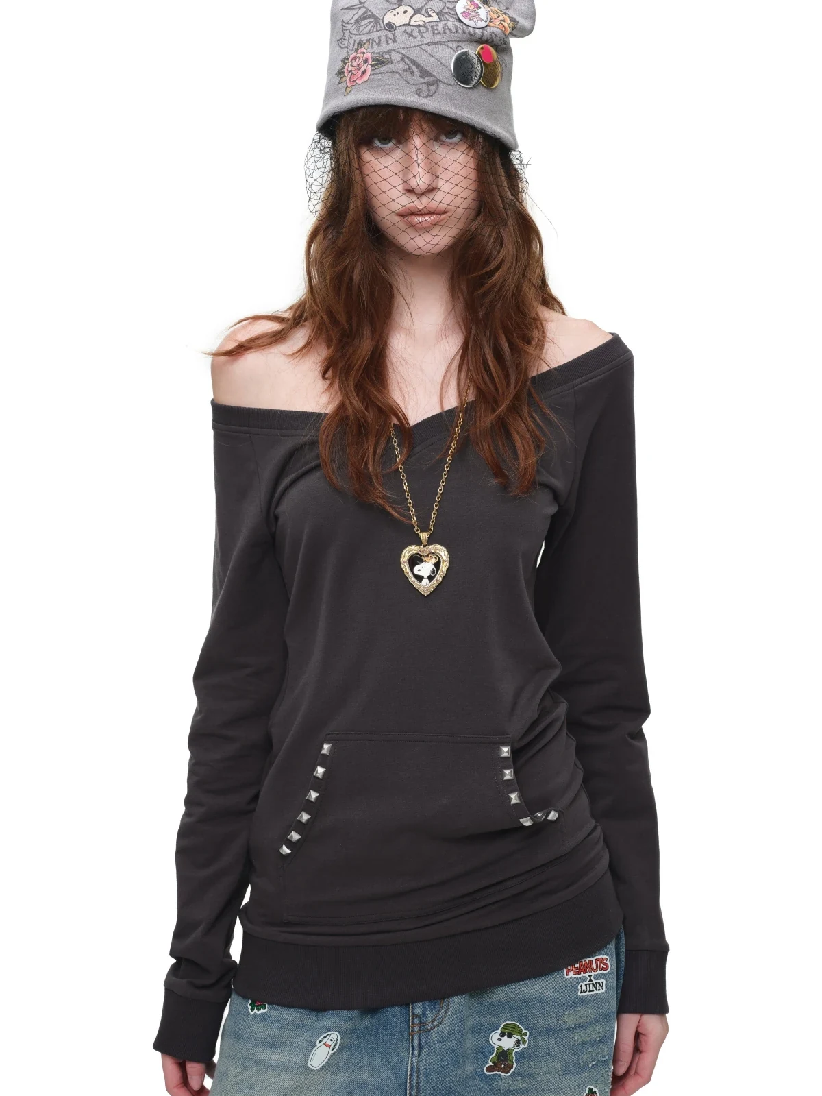1jinn studded v neck off shoulder sweatshirt top 10