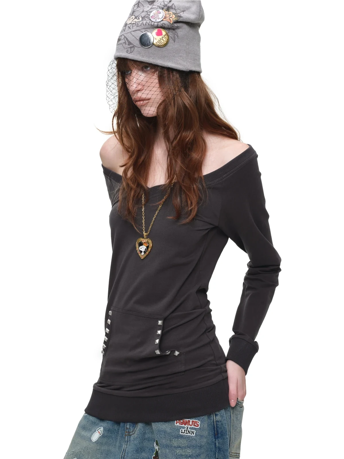1jinn studded v neck off shoulder sweatshirt top 13