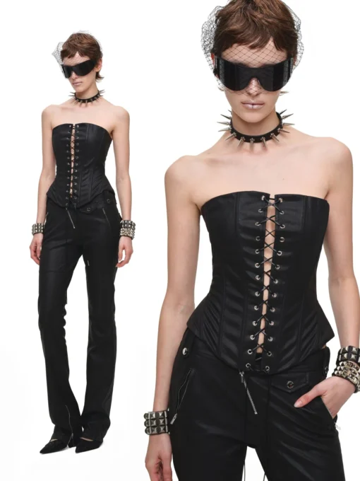 1jinn washed leather boned corset bustier 4