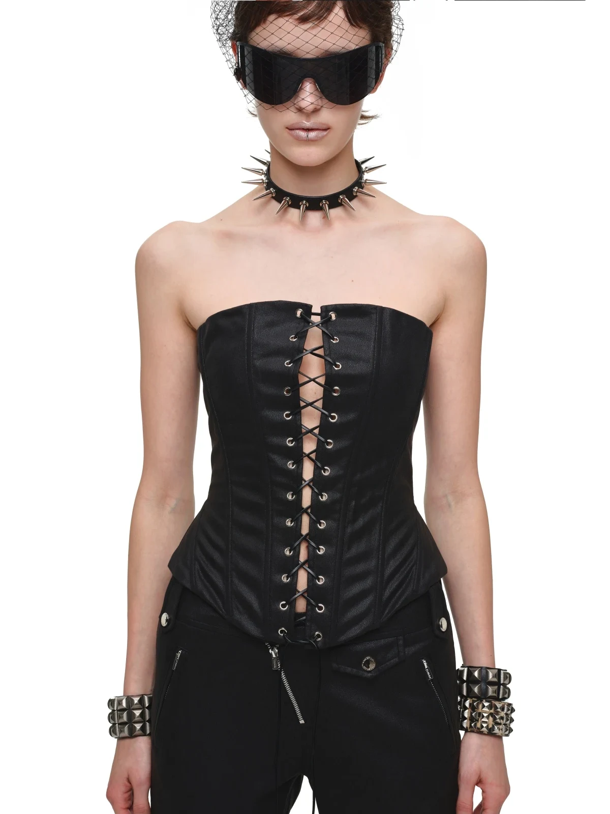 1jinn washed leather boned corset bustier 5