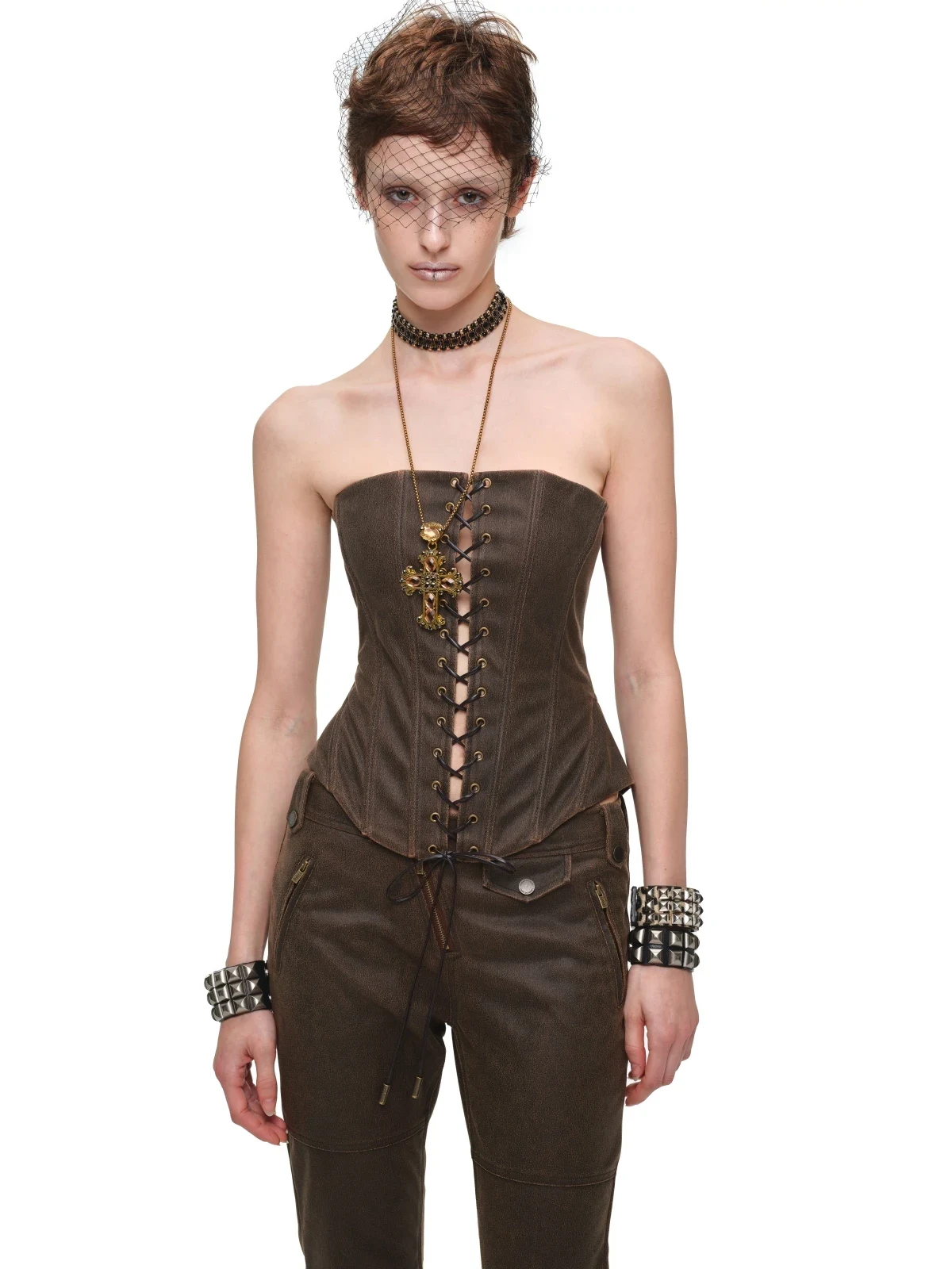 1jinn washed leather boned corset bustier 33
