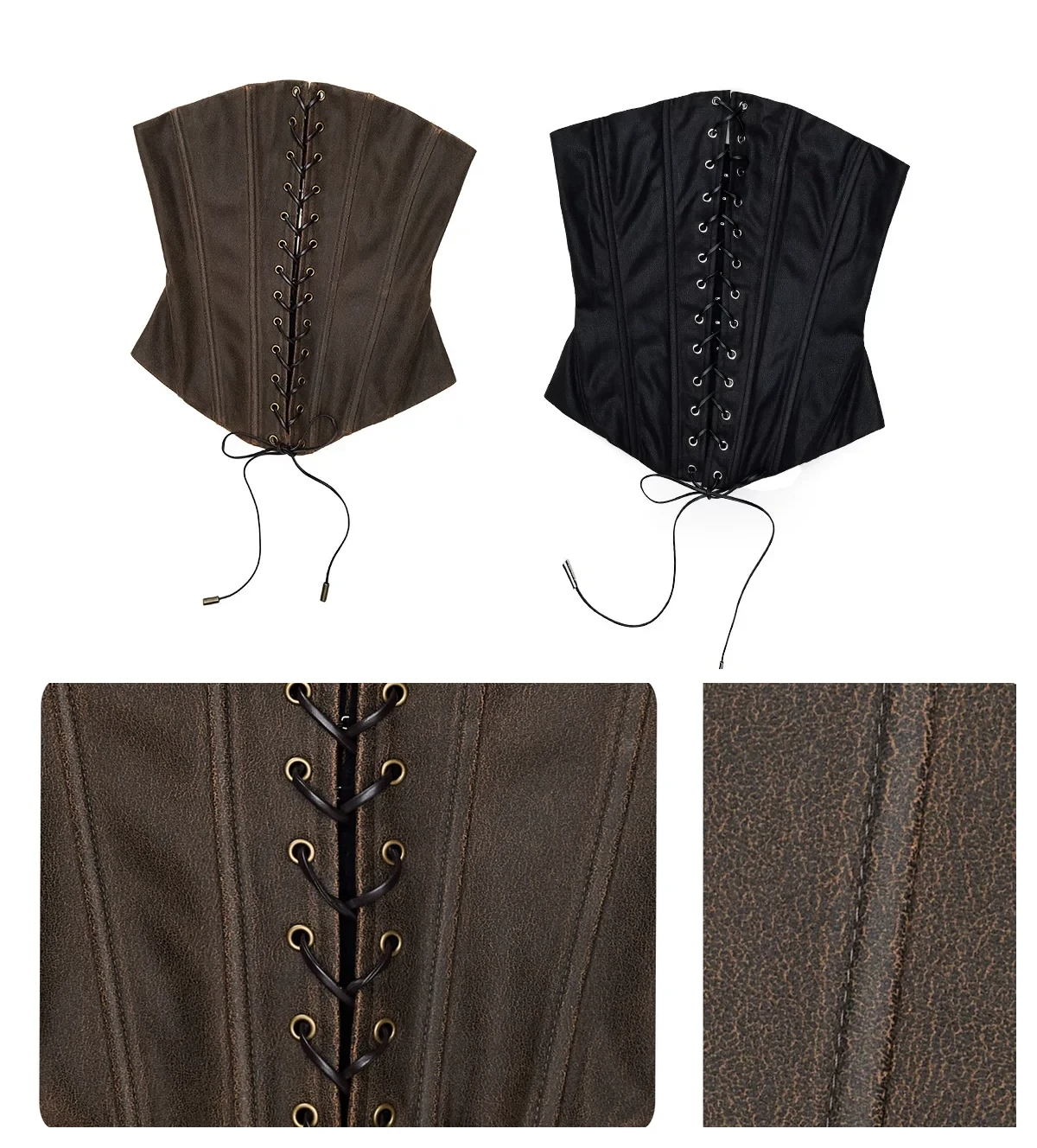 1jinn washed leather boned corset bustier packshot and fabric detail