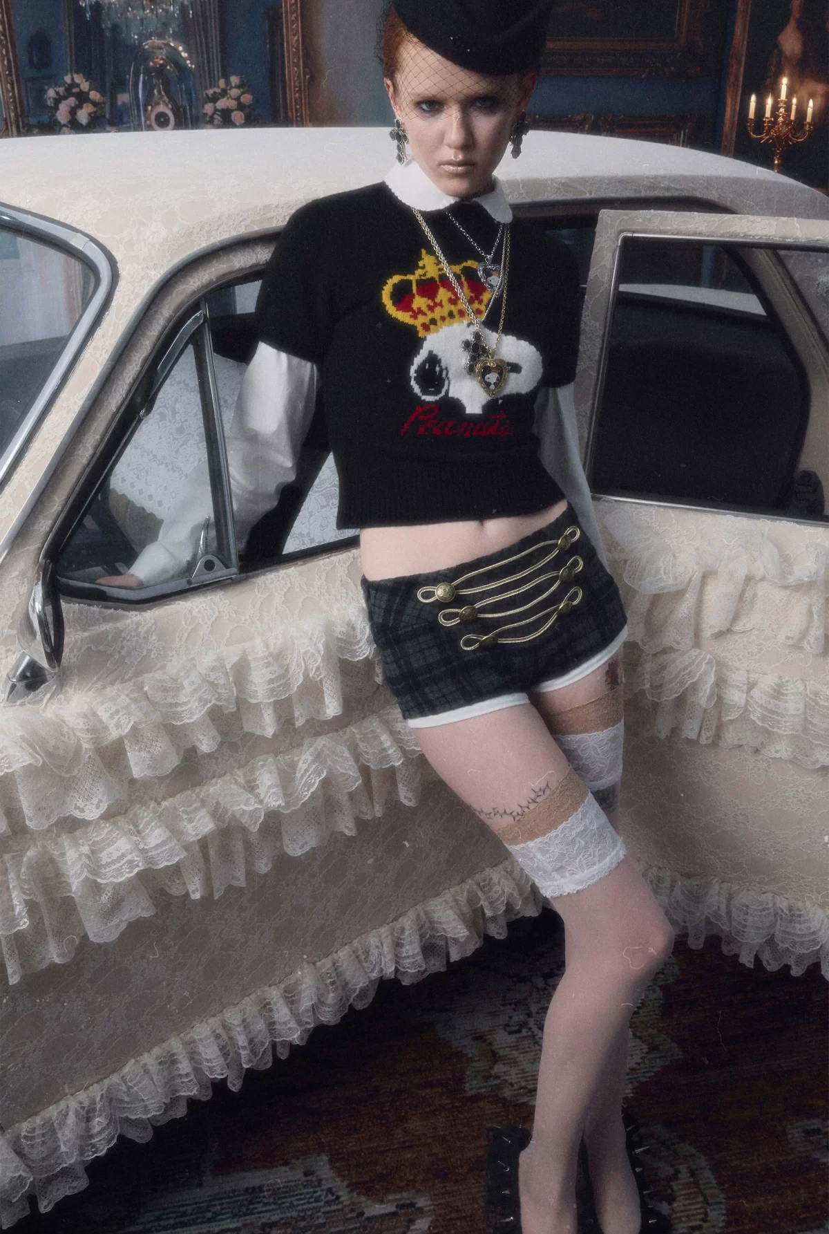 1jinn wool check napoleon laced shorts 3