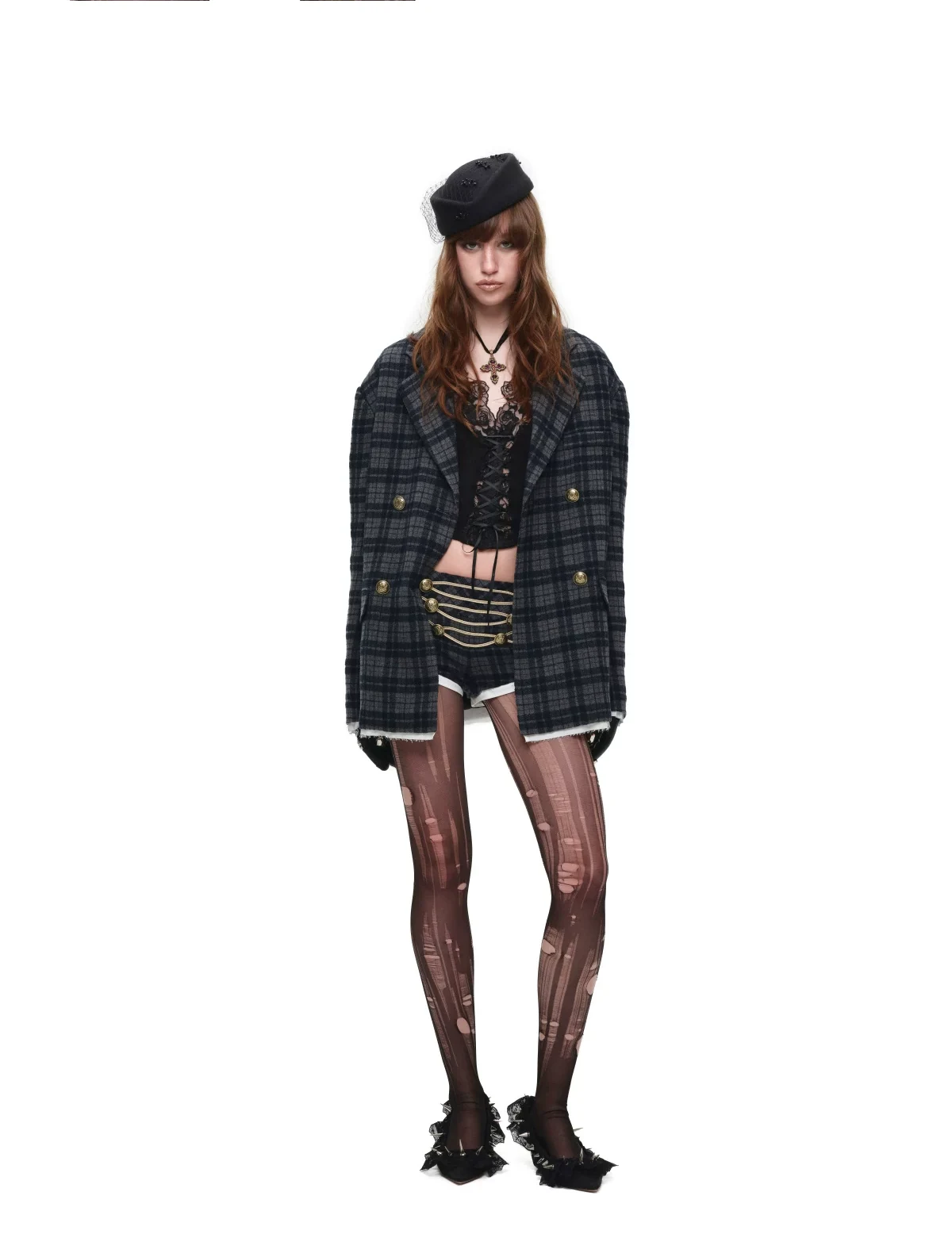 1jinn wool check napoleon laced shorts 13