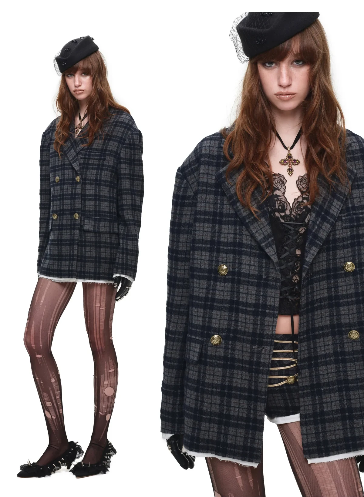 1jinn wool check napoleon laced shorts 14