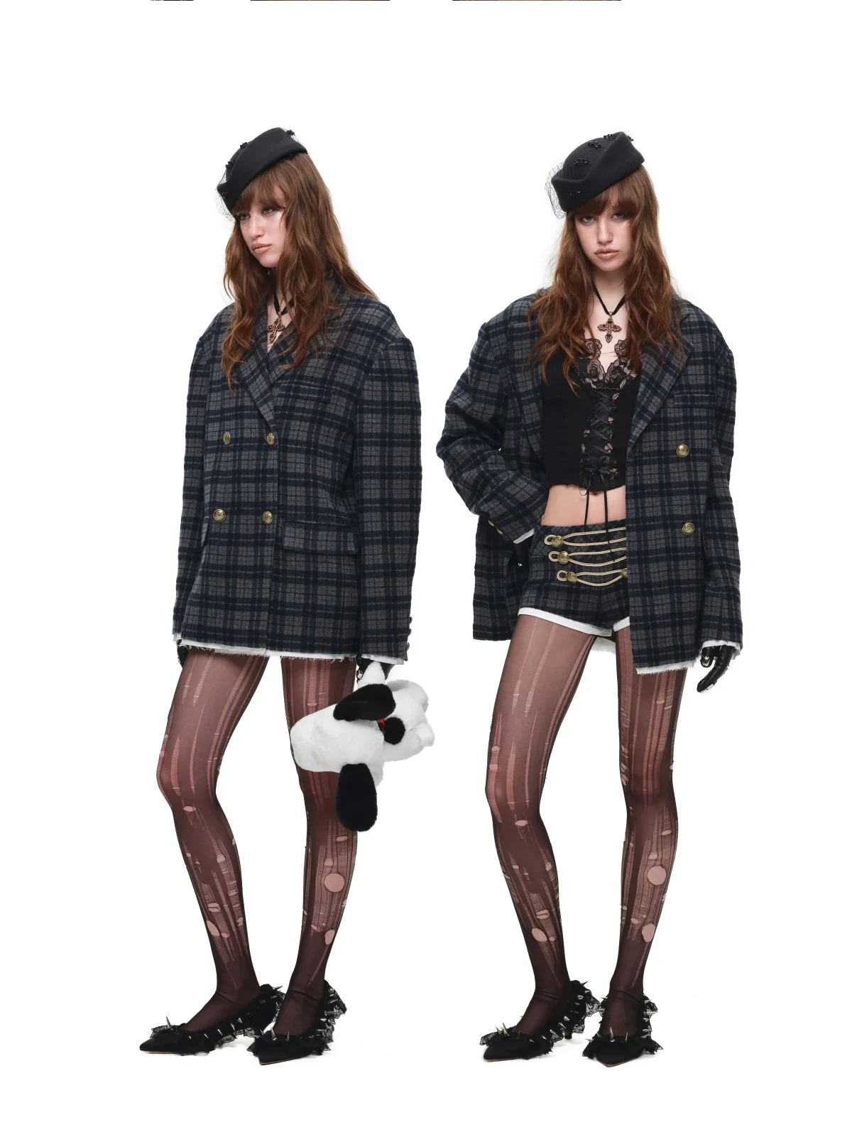1jinn wool check napoleon laced shorts 16