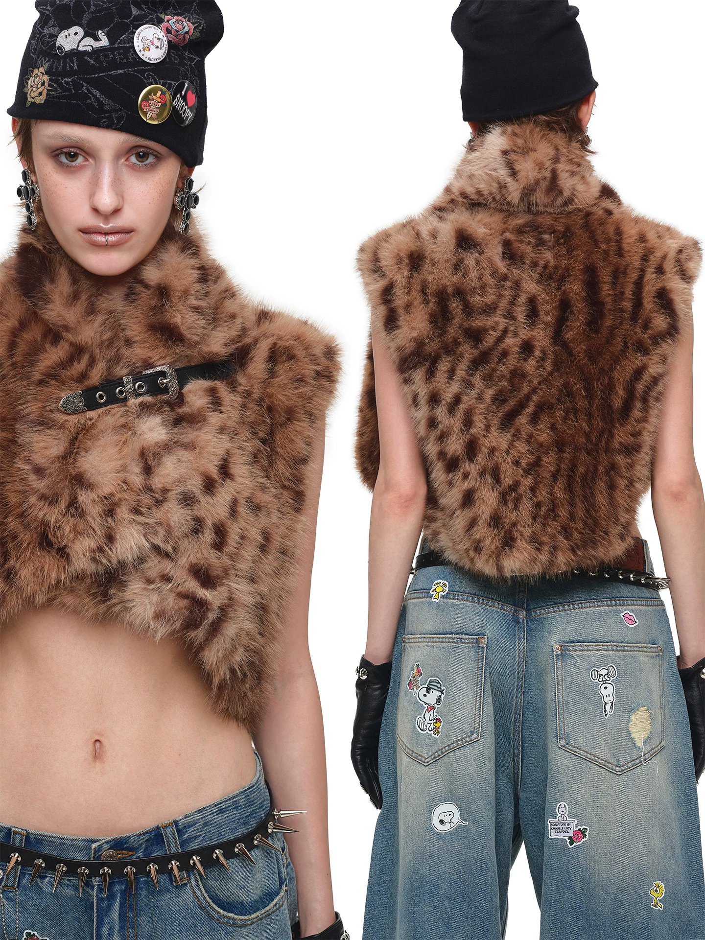 IN STOCK ♱ 1JINN LEOPARD FAUX FUR CROPPED VEST - 2colors - Image 3