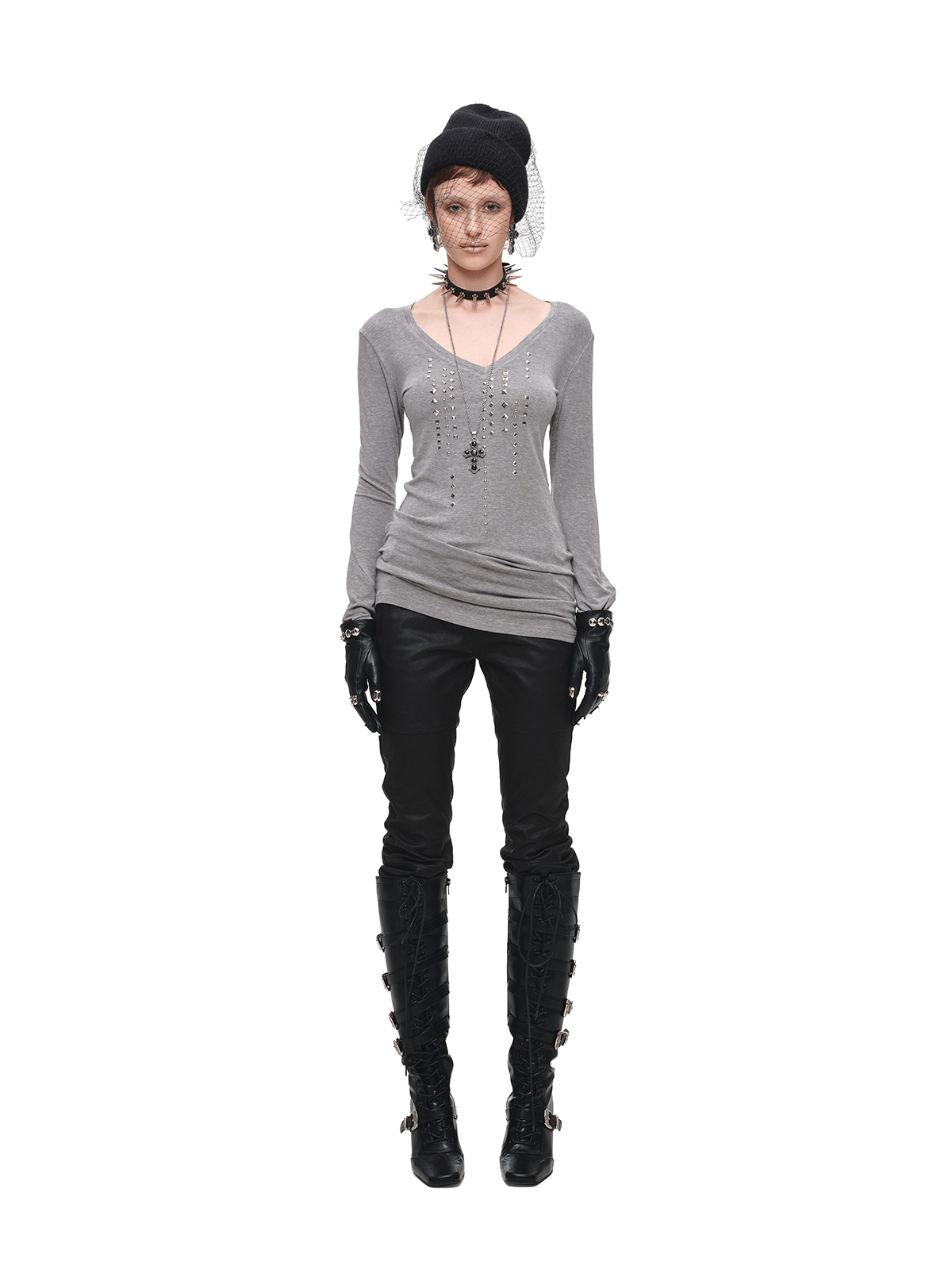 IN STOCK ♱ 1JINN STUDDED RHINESTONE V-NECK KNIT TOP - 3colors - Image 18