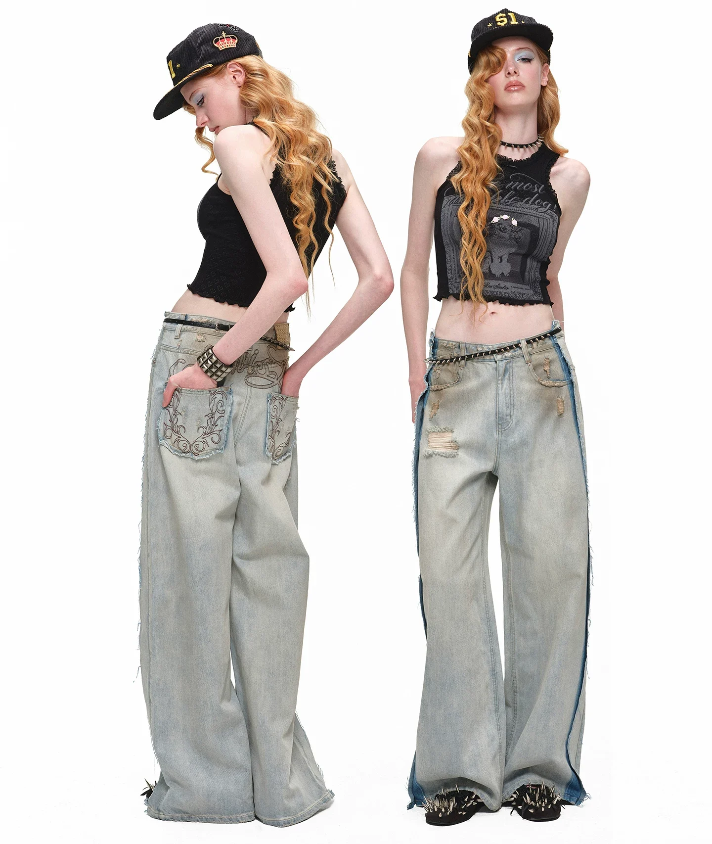 IN STOCK ♱ COMO DISTRESSED MUD-DYED WIDE-LEG JEANS