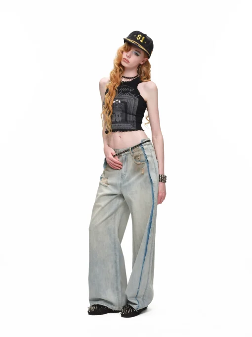 Alternative view of IN STOCK ♱ COMO DISTRESSED MUD-DYED WIDE-LEG JEANS