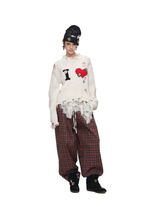 Alternative view of IN STOCK ♱ 1JINN VINTAGE CHECK WIDE-LEG TROUSERS - 2colors